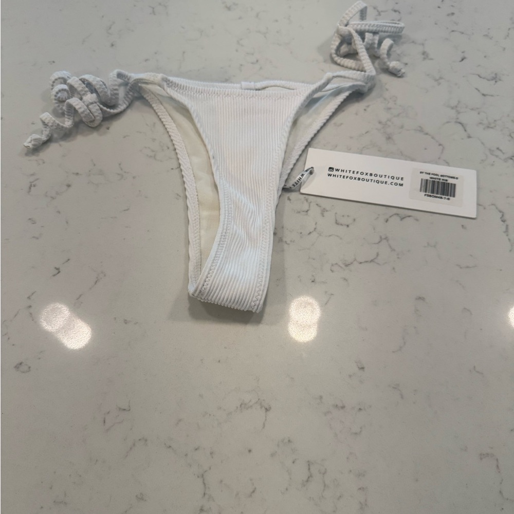 NWT Size Small White Fox Boutique White Ribbed Swim Bikini Bottom